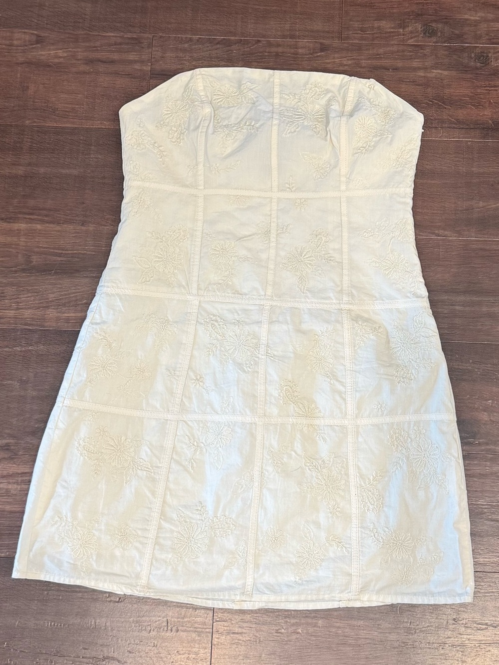 Zara Strapless Ivory Embroidered Mini Dress